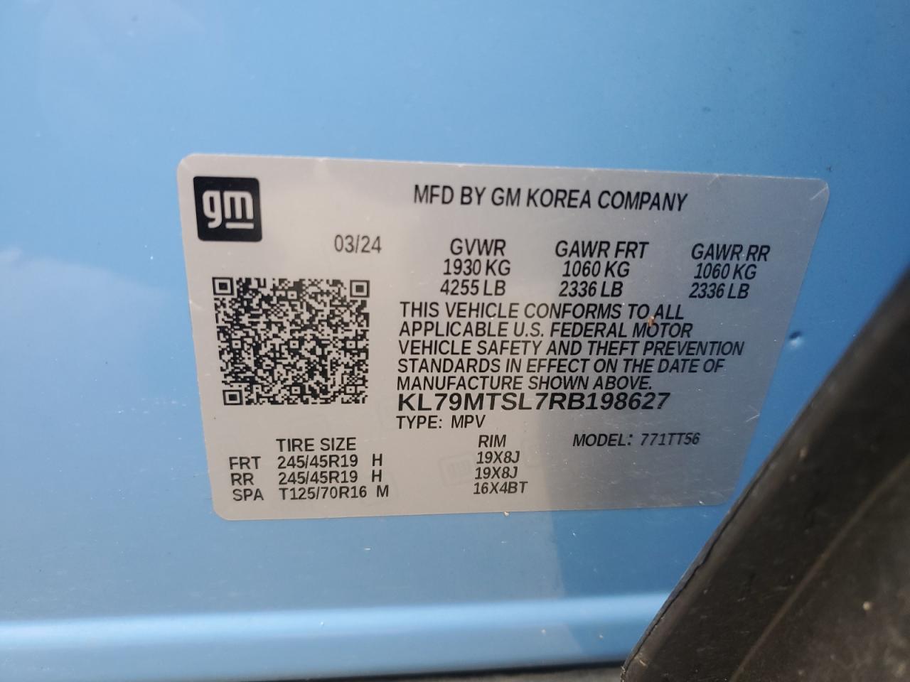 2024 CHEVROLET TRAILBLAZER RS VIN:KL79MTSL7RB198627