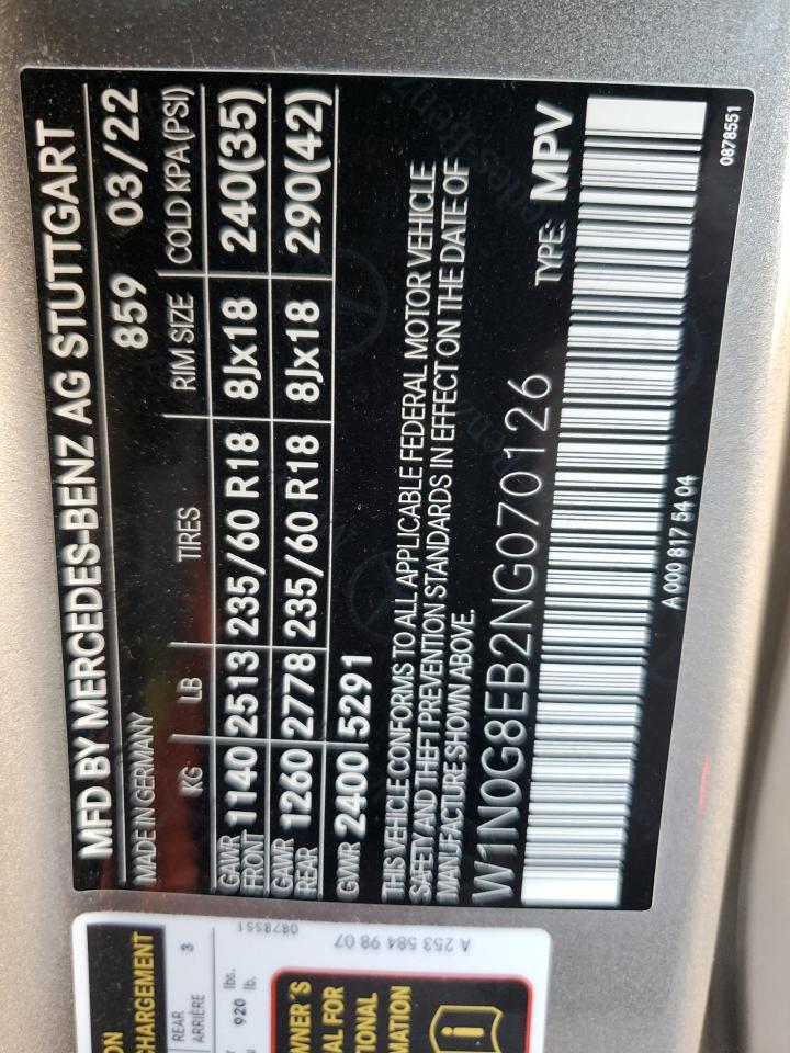 2022 MERCEDES-BENZ GLC 300 4MATIC VIN:W1N0G8EB2NG070126