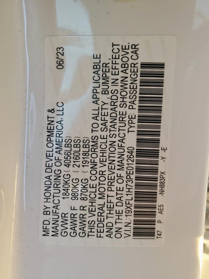 2023 HONDA CIVIC EXL VIN:19XFL1H73PE012640