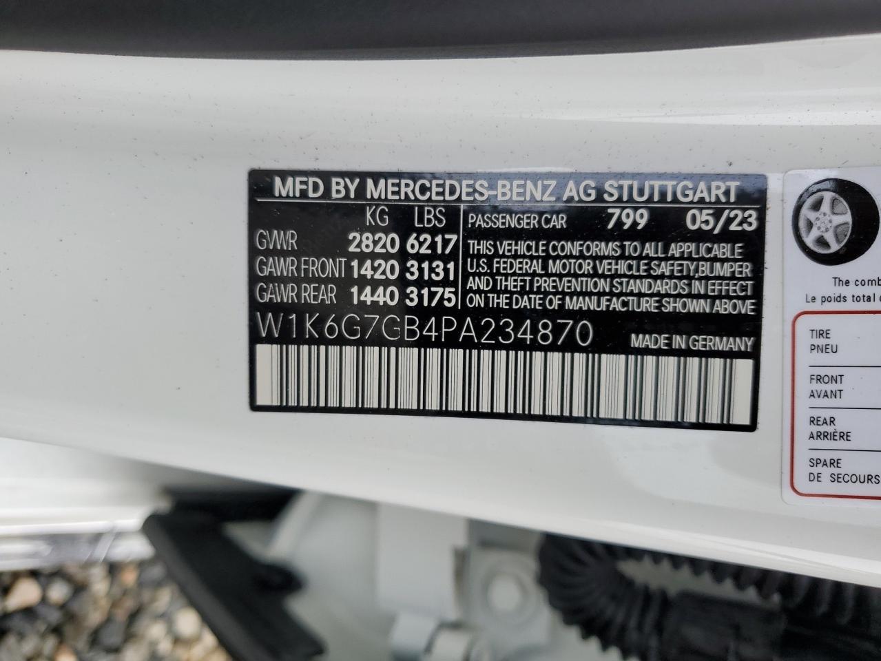 2023 MERCEDES-BENZ S 580 4MATIC VIN:W1K6G7GB4PA234870