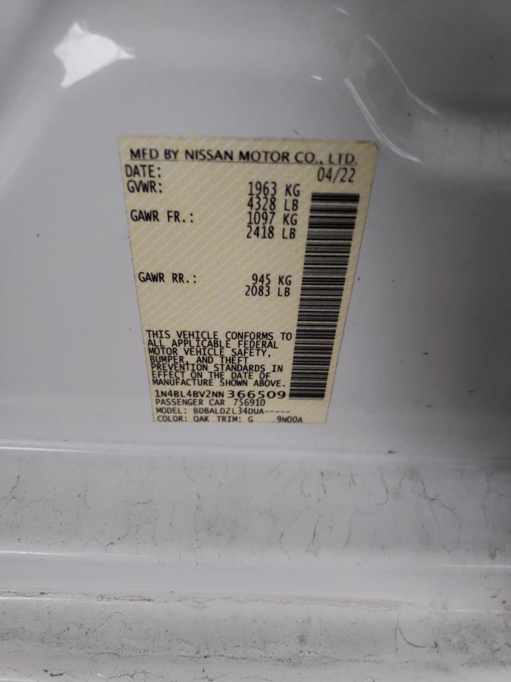 2022 NISSAN ALTIMA S VIN:1N4BL4BV2NN366509