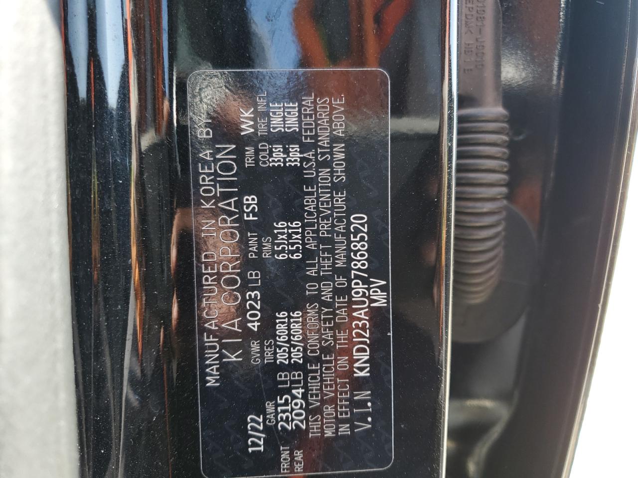 2023 KIA SOUL LX VIN:KNDJ23AU9P7868520