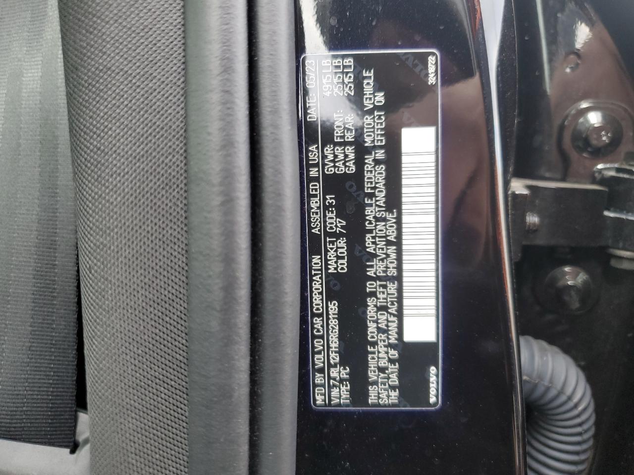 2024 VOLVO S60 PLUS VIN:7JRL12FH6RG281195