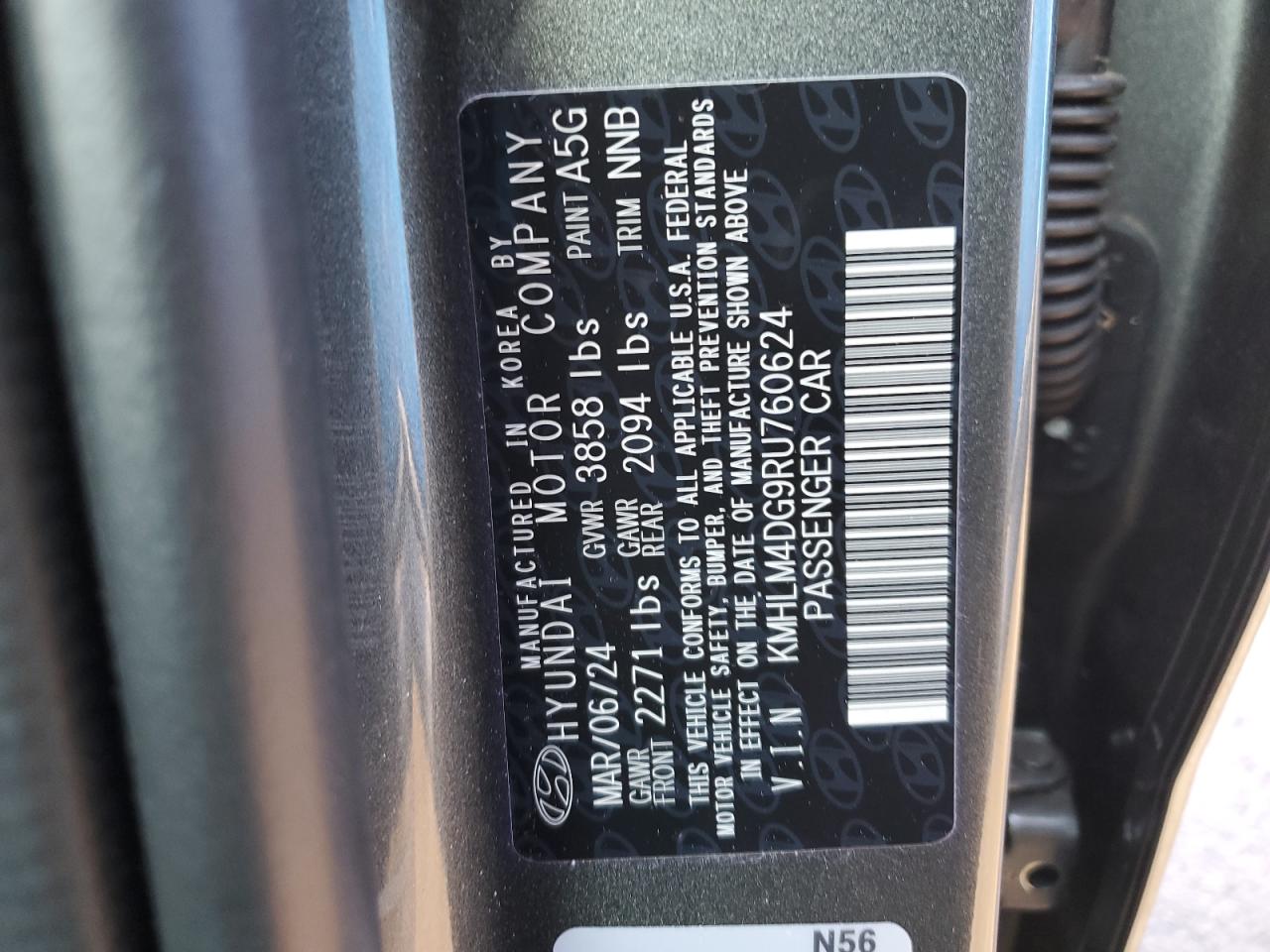 2024 HYUNDAI ELANTRA SEL VIN:KMHLM4DG9RU760624