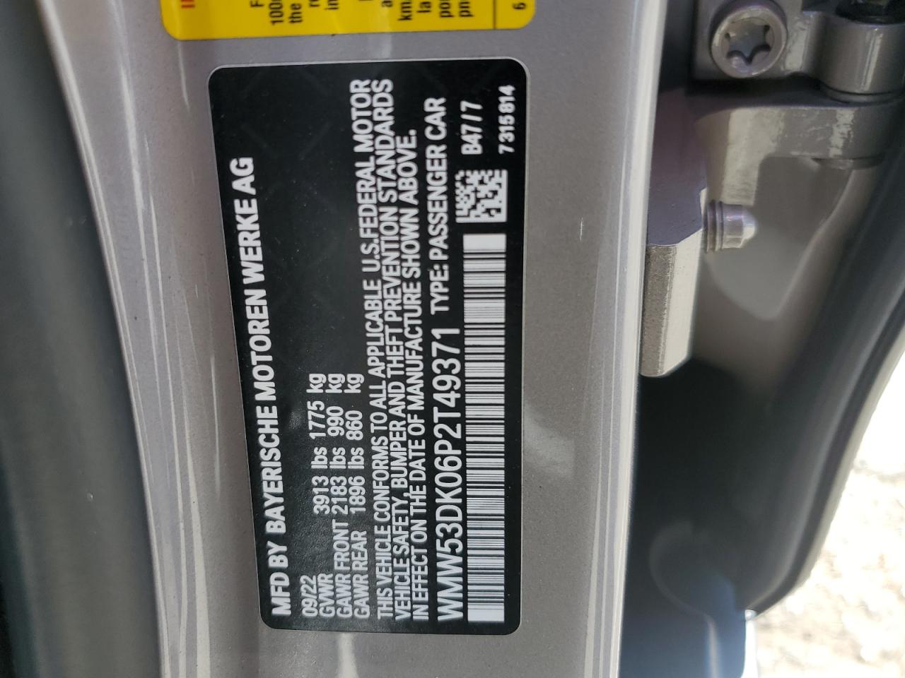 2023 MINI COOPER S VIN:WMW53DK06P2T49371