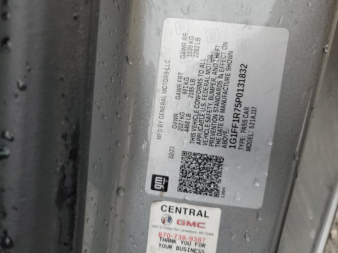 2023 CHEVROLET CAMARO LT1 VIN:1G1FF1R75P0131832