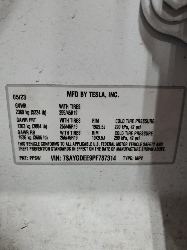 2023 TESLA MODEL Y  VIN:7SAYGDEE9PF787314