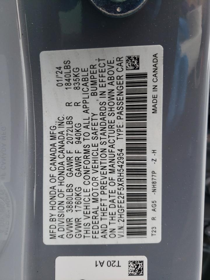 2024 HONDA CIVIC SPORT VIN:2HGFE2F5XRH542954