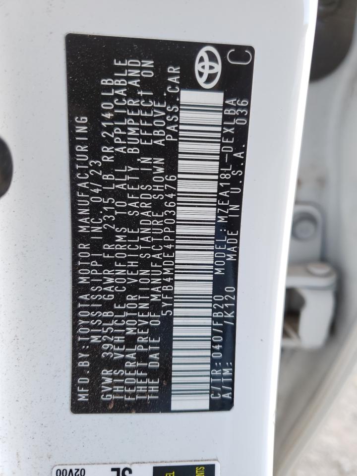 2023 TOYOTA COROLLA LE VIN:5YFB4MDE4PP036476