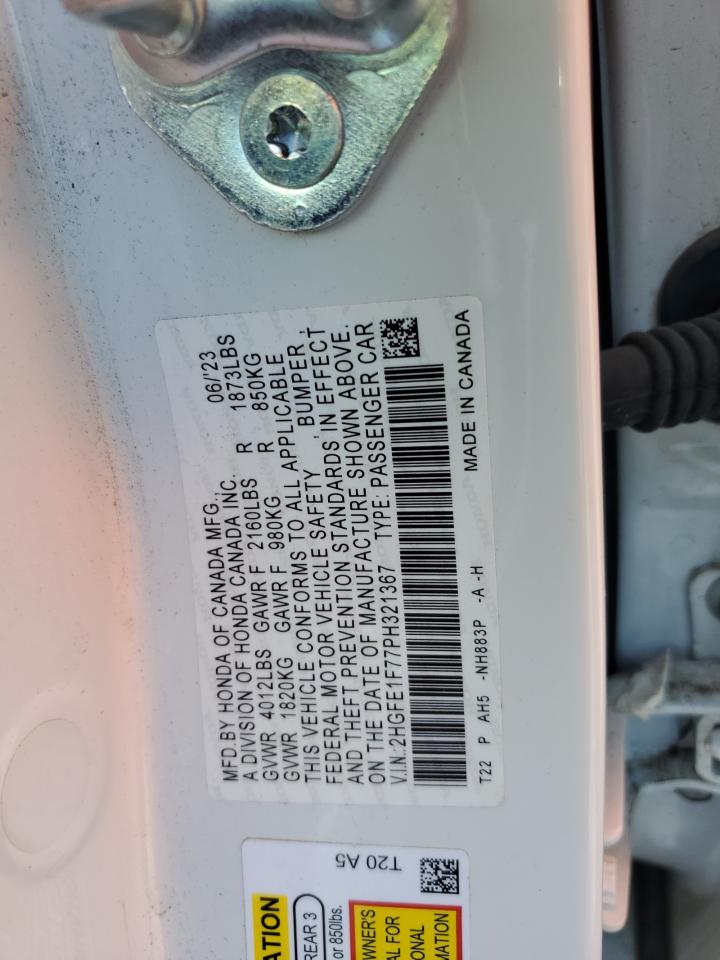 2023 HONDA CIVIC EX VIN:2HGFE1F77PH321367