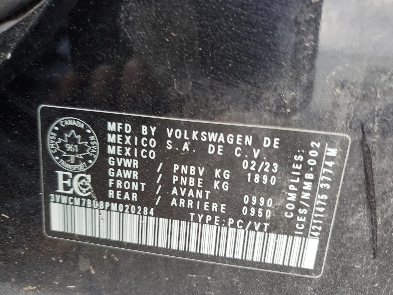 2023 VOLKSWAGEN JETTA TRENDLINE VIN:3VWCM7BU8PM020284