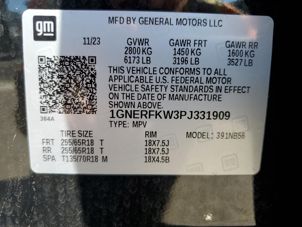 2023 CHEVROLET TRAVERSE LS VIN:1GNERFKW3PJ331909