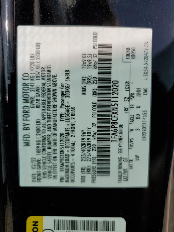 2022 FORD MUSTANG GT VIN:1FA6P8CFXN5112020