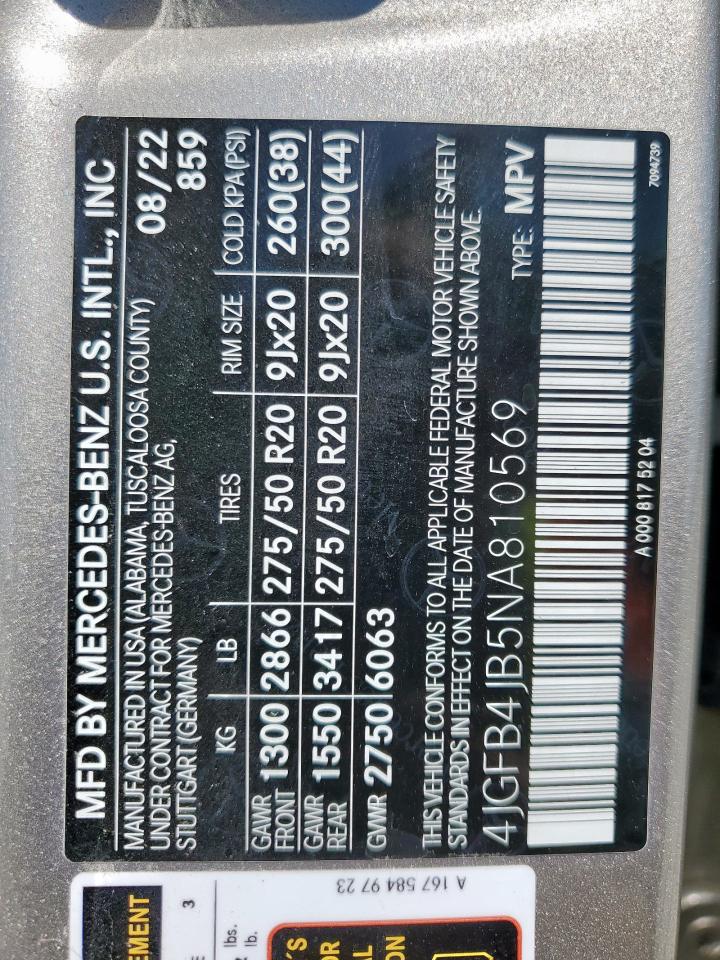 2022 MERCEDES-BENZ GLE 350 VIN:4JGFB4JB5NA810569