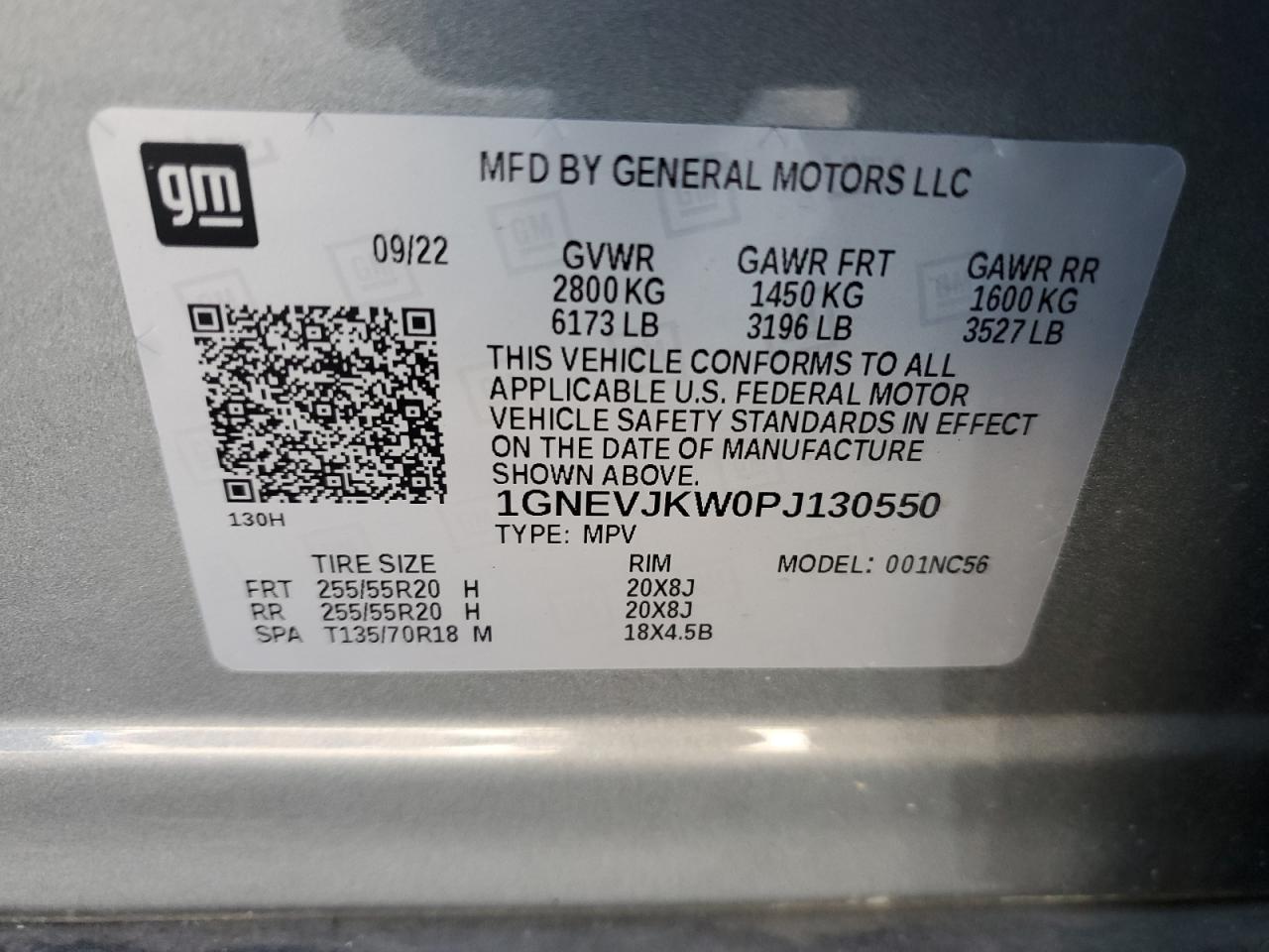 2023 CHEVROLET TRAVERSE RS VIN:1GNEVJKW0PJ130550