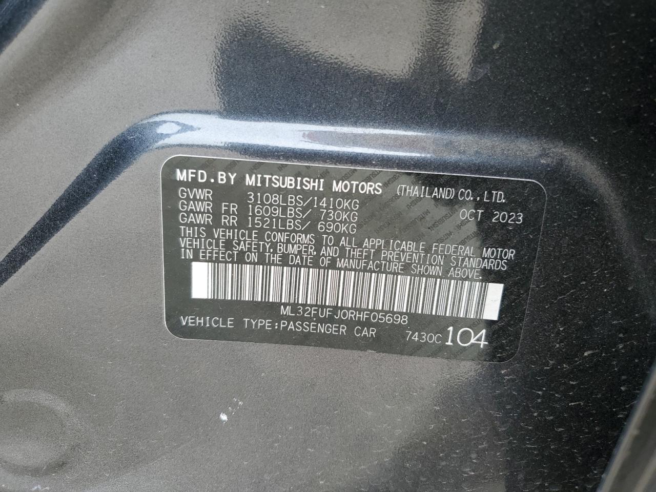 2024 MITSUBISHI MIRAGE G4 ES VIN:ML32FUFJ0RHF05698