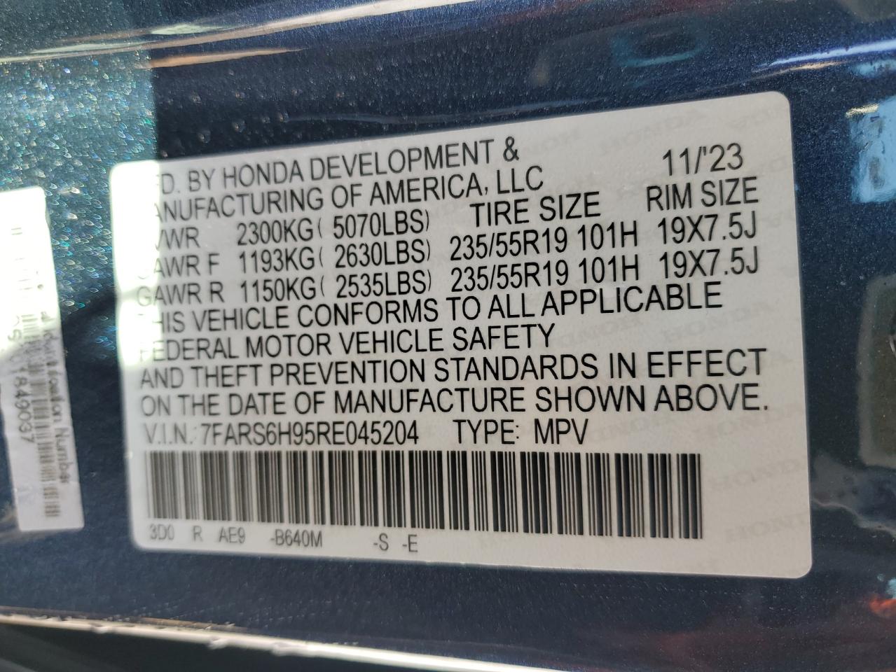 2024 HONDA CR-V SPORT TOURING VIN:1HGCR2F31DA007802