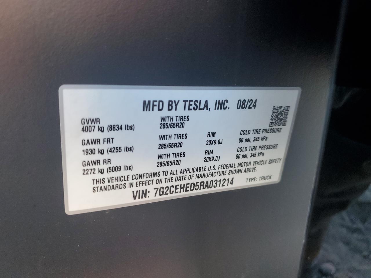 2024 TESLA CYBERTRUCK  VIN:7G2CEHED5RA031214
