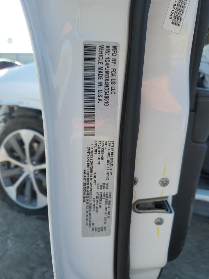 2022 JEEP CHEROKEE LIMITED VIN:1C4PJMDX4ND540610