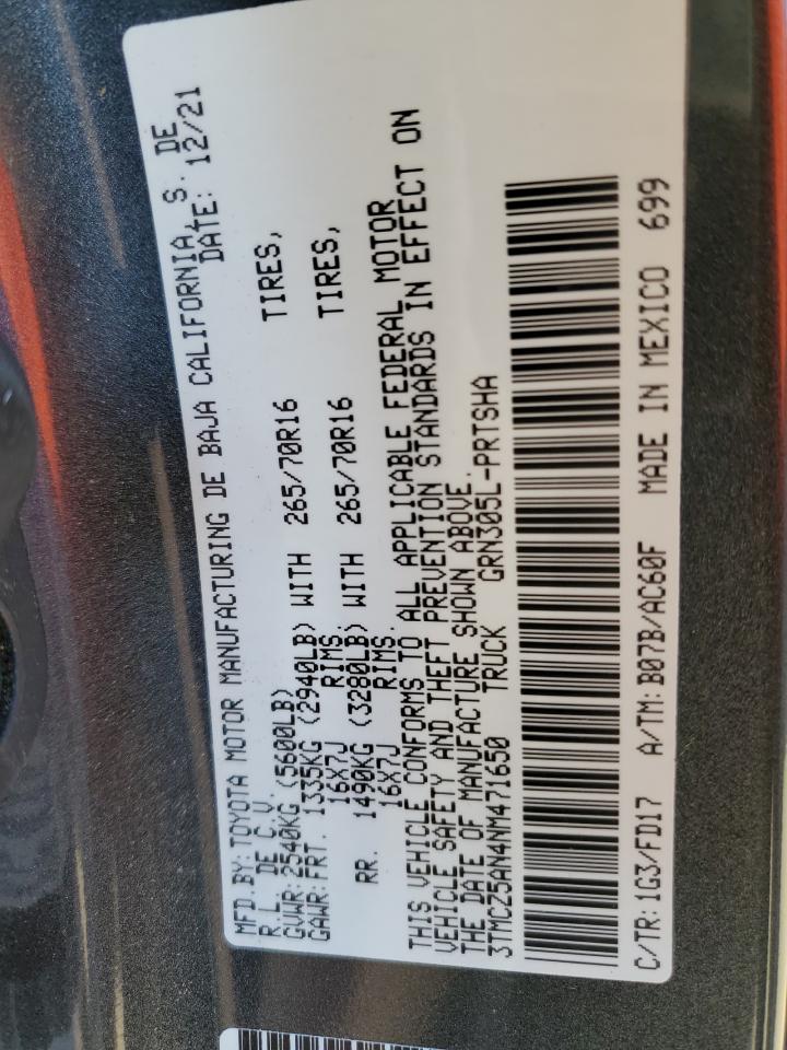 2022 TOYOTA TACOMA DOUBLE CAB VIN:3TMCZ5AN4NM471650
