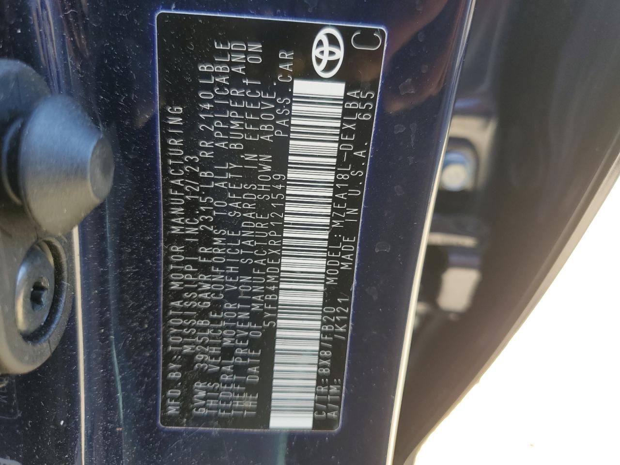 2024 TOYOTA COROLLA LE VIN:5YFB4MDEXRP121549