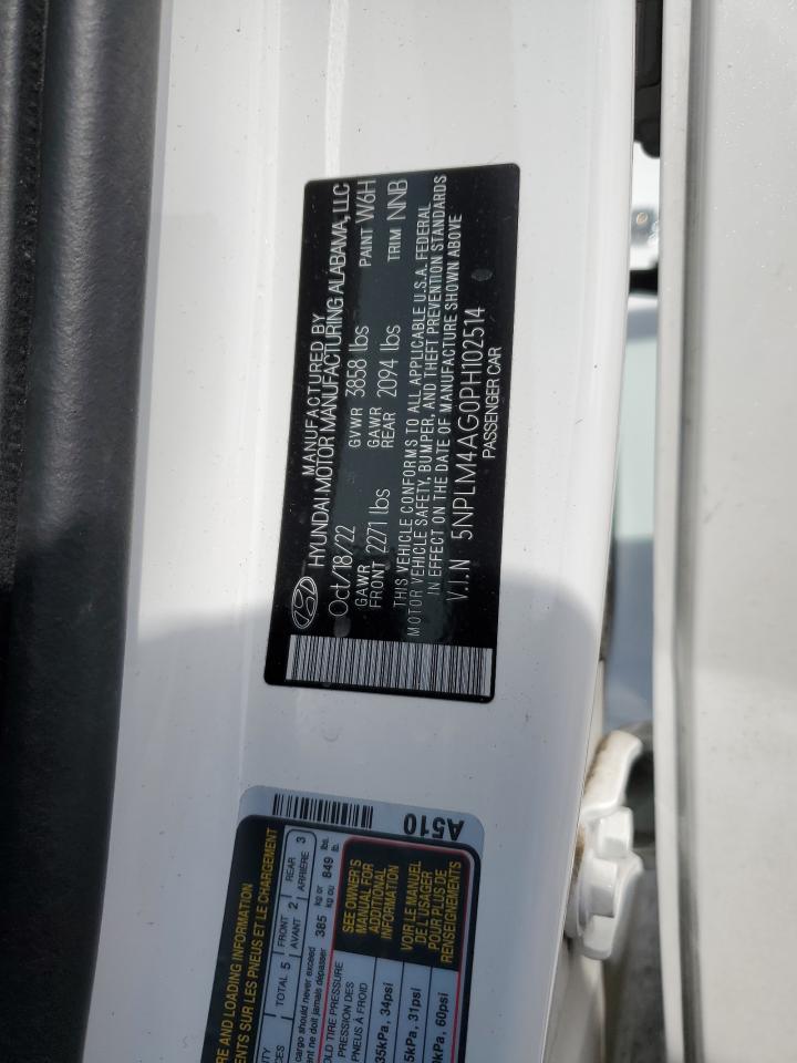 2023 HYUNDAI ELANTRA SEL VIN:5NPLM4AG0PH102514