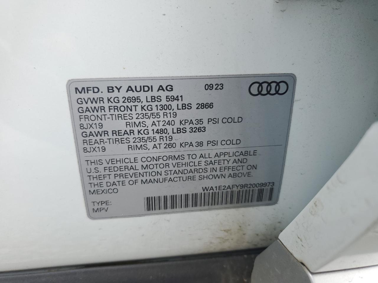 2024 AUDI Q5 E PREMIUM PLUS 55 VIN:WA1E2AFY9R2009973