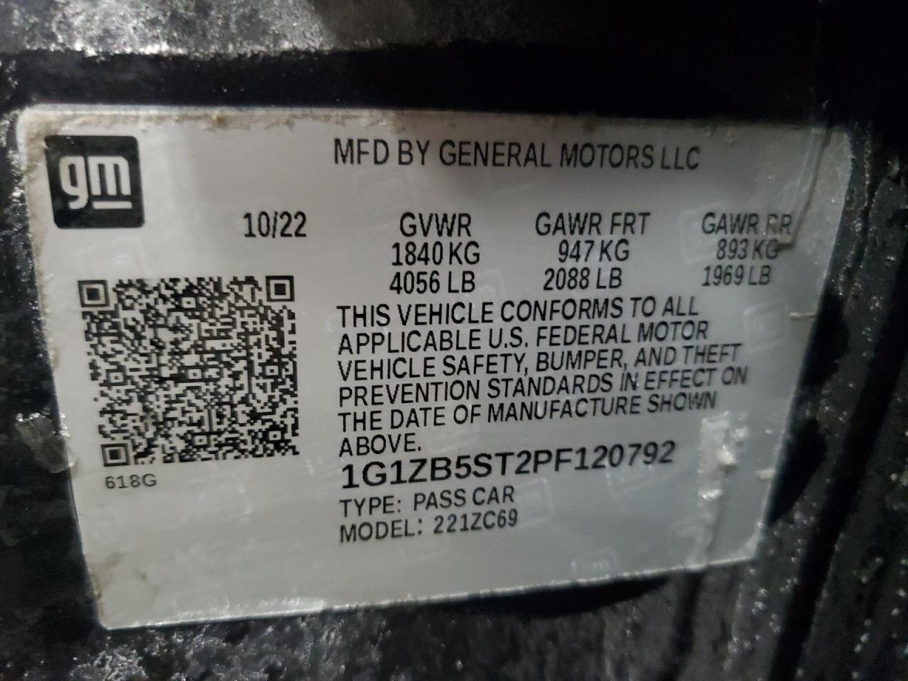 2023 CHEVROLET MALIBU LS VIN:1G1ZB5ST2PF120792