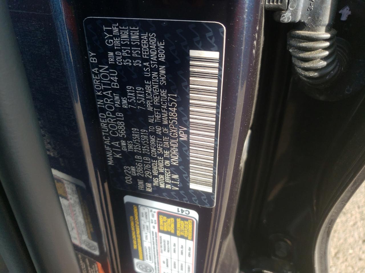 2023 KIA SORENTO EX VIN:KNDRHDLGXP5184571