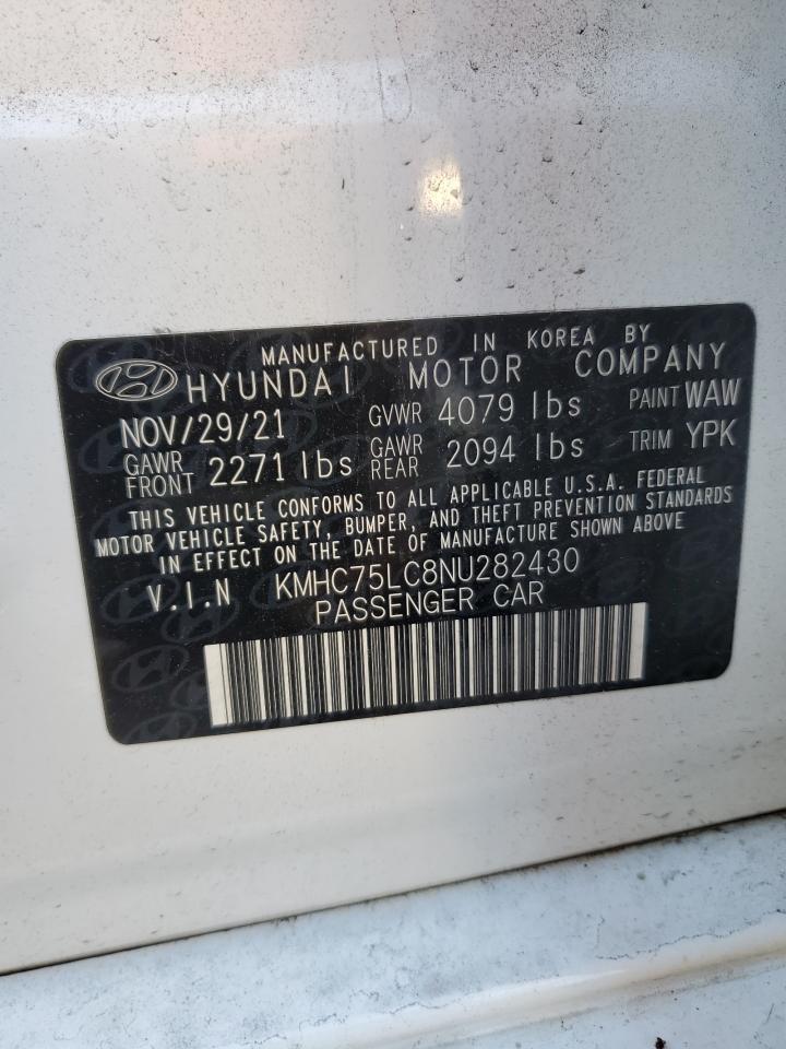 2022 HYUNDAI IONIQ SE VIN:KMHC75LC8NU282430