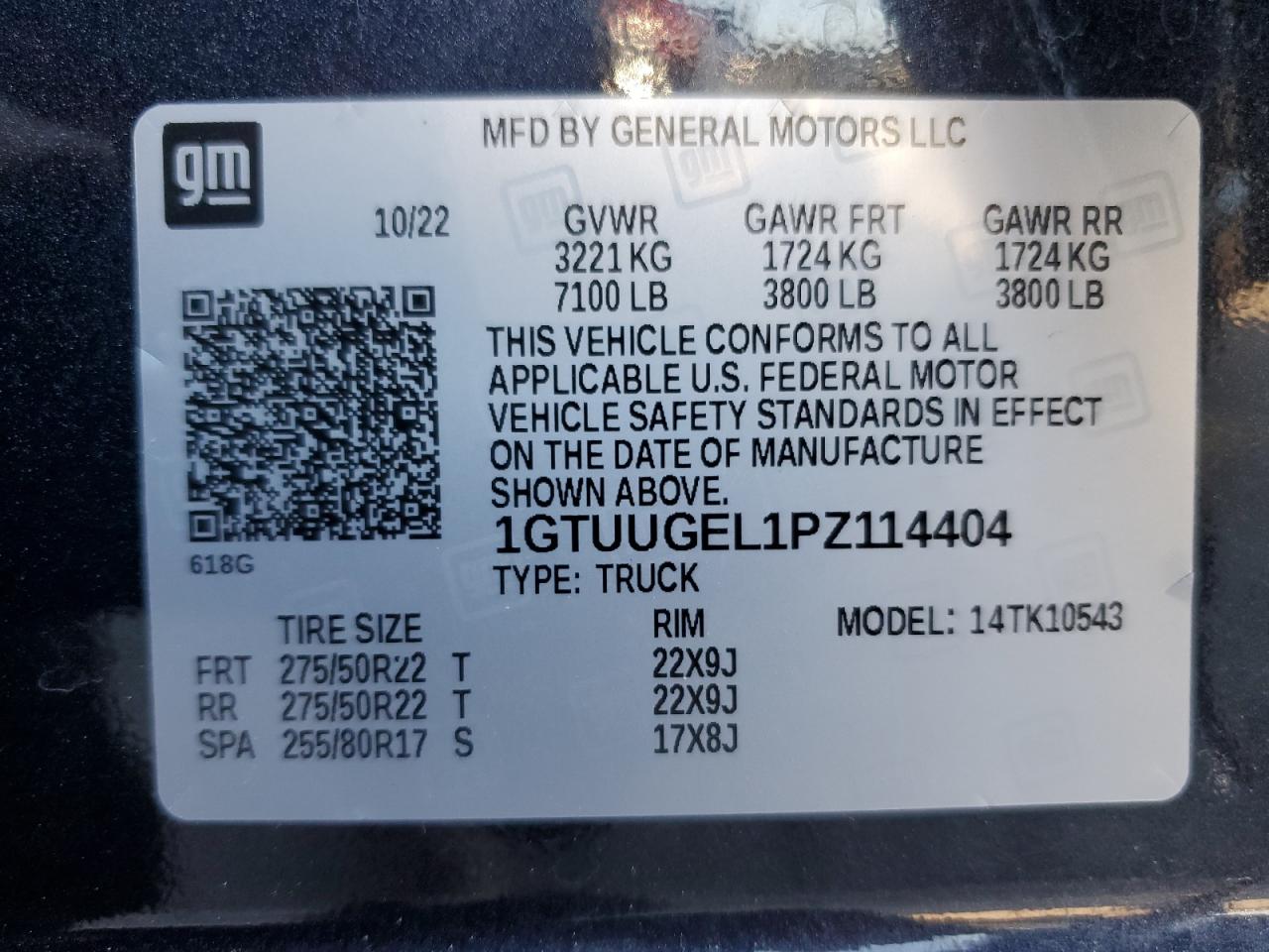 2023 GMC SIERRA K1500 DENALI VIN:1GTUUGEL1PZ114404