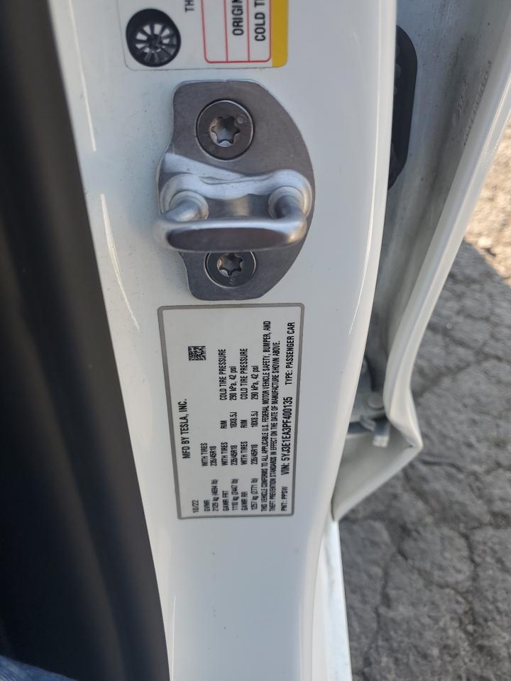 2023 TESLA MODEL 3 VIN:5YJ3E1EA3PF400135