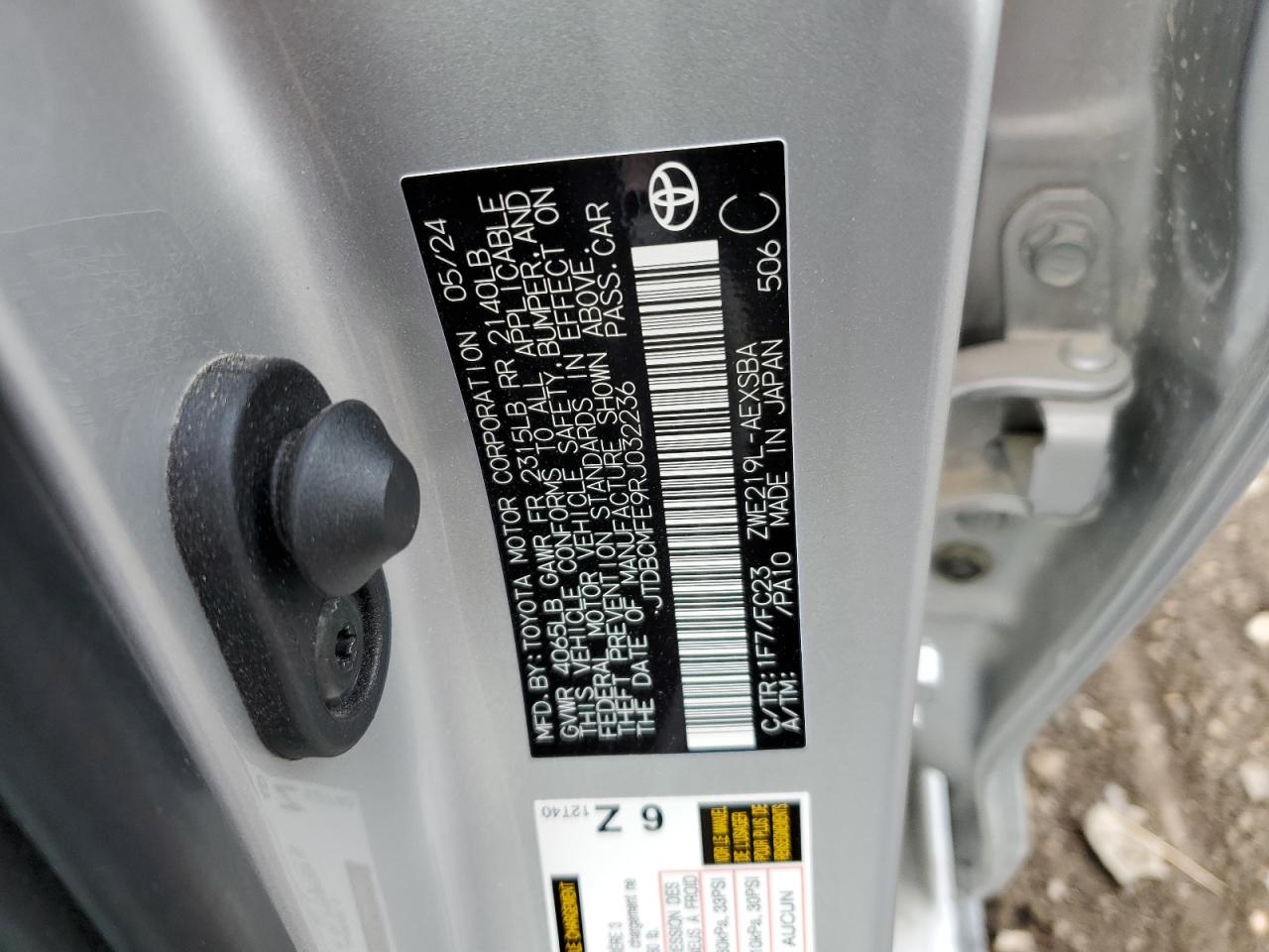 2024 TOYOTA COROLLA LE VIN:JTDBCMFE9RJ032236