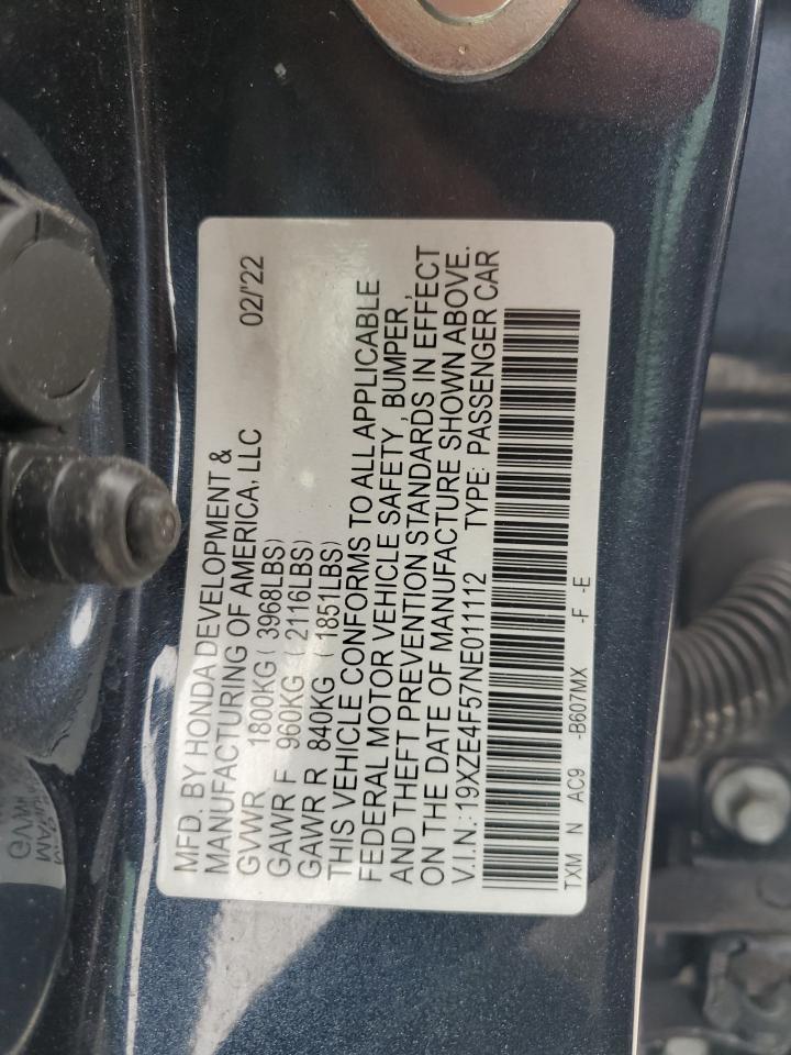 2022 HONDA INSIGHT EX VIN:19XZE4F57NE011112