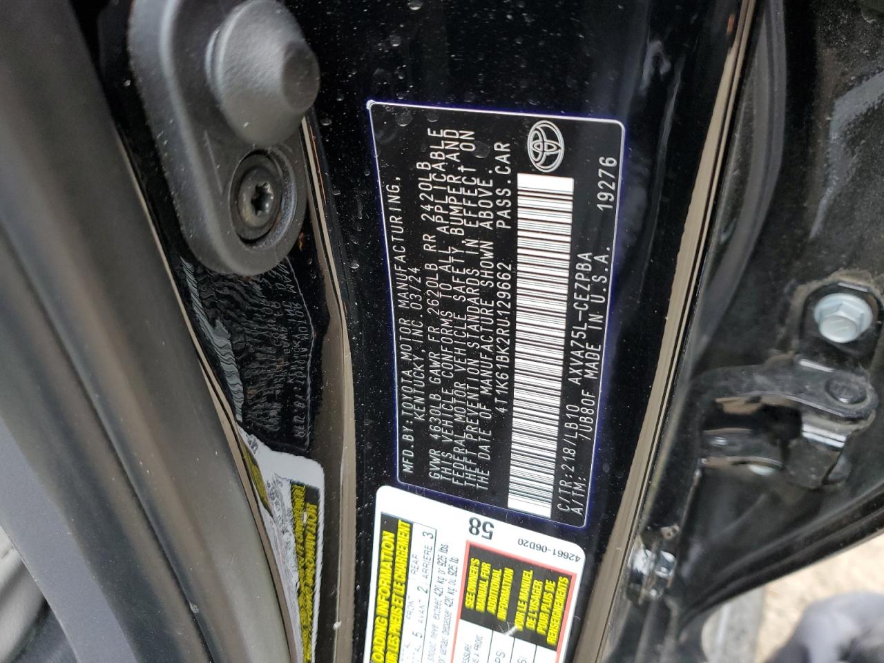 2024 TOYOTA CAMRY XSE VIN:4T1K61BK2RU129662