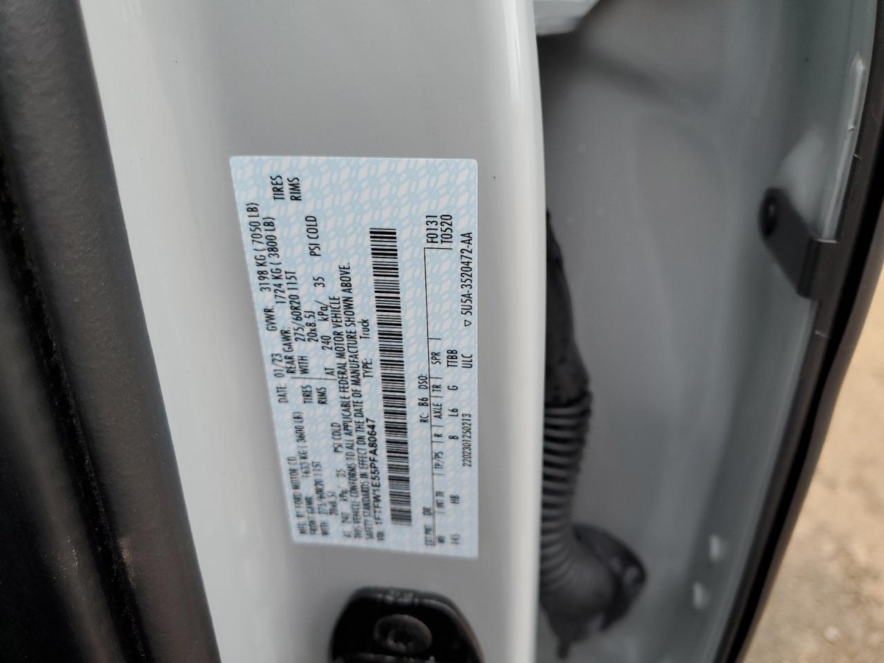 2023 FORD F150 SUPERCREW VIN:1FTFW1E55PFA80647