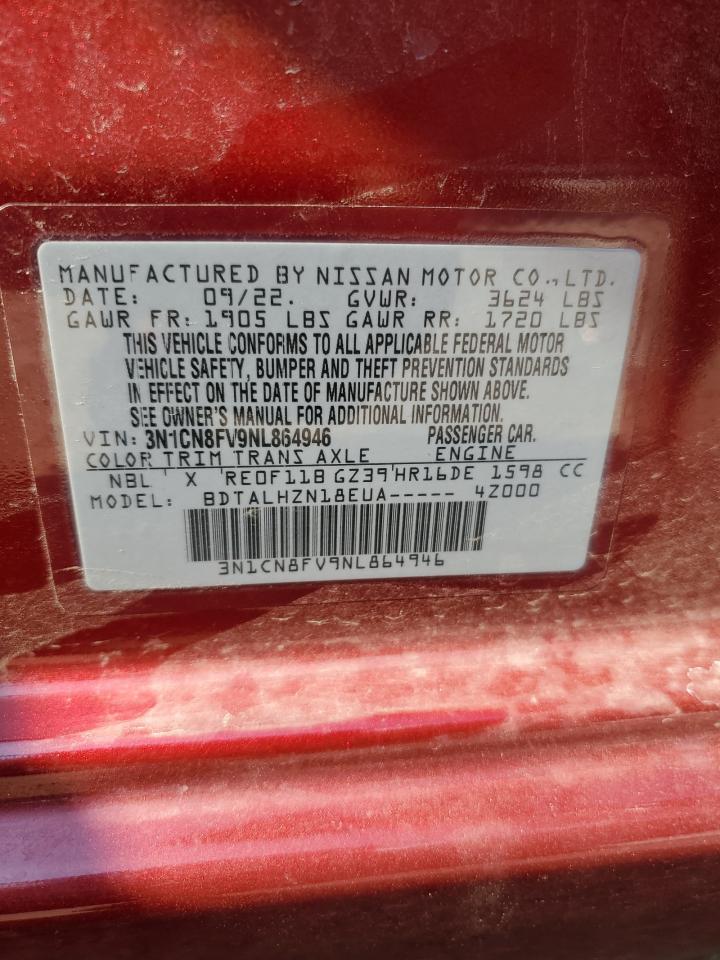 2022 NISSAN VERSA SR VIN:3N1CN8FV9NL864946