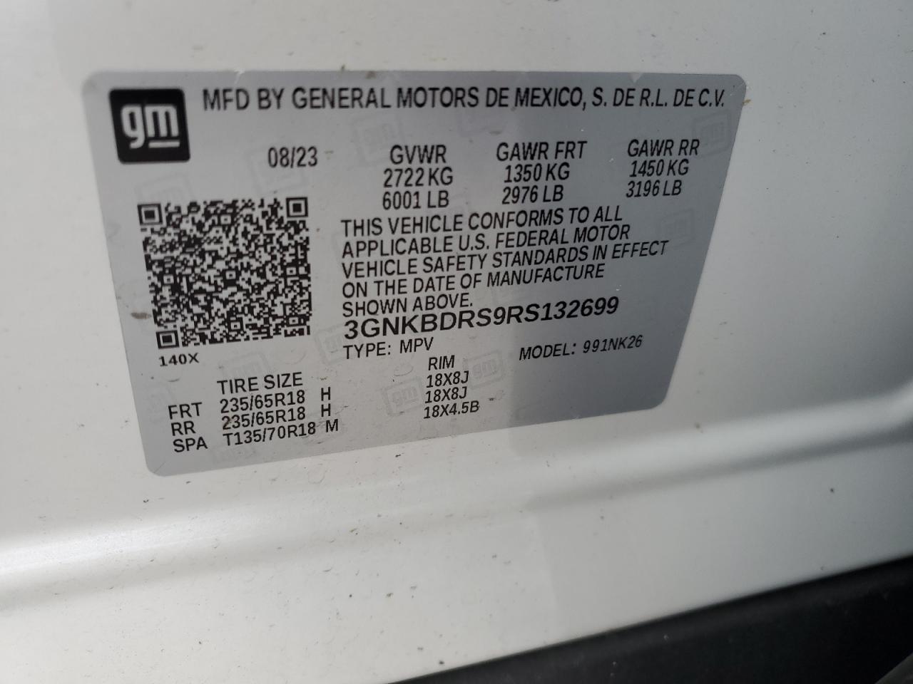 2024 CHEVROLET BLAZER 3LT VIN:3GNKBDRS9RS132699