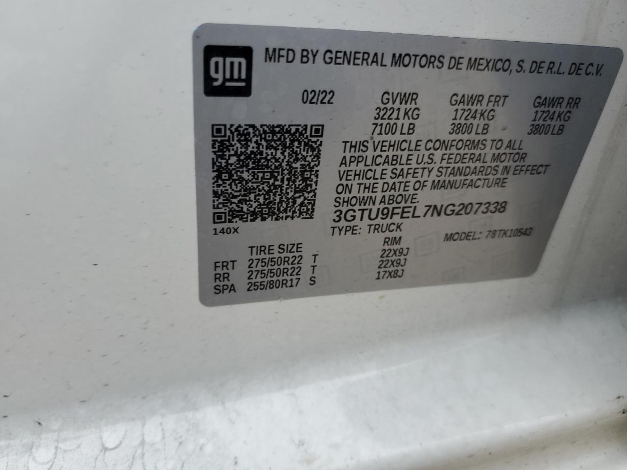 2022 GMC SIERRA LIMITED K1500 DENALI VIN:1NXBU40E89Z016111