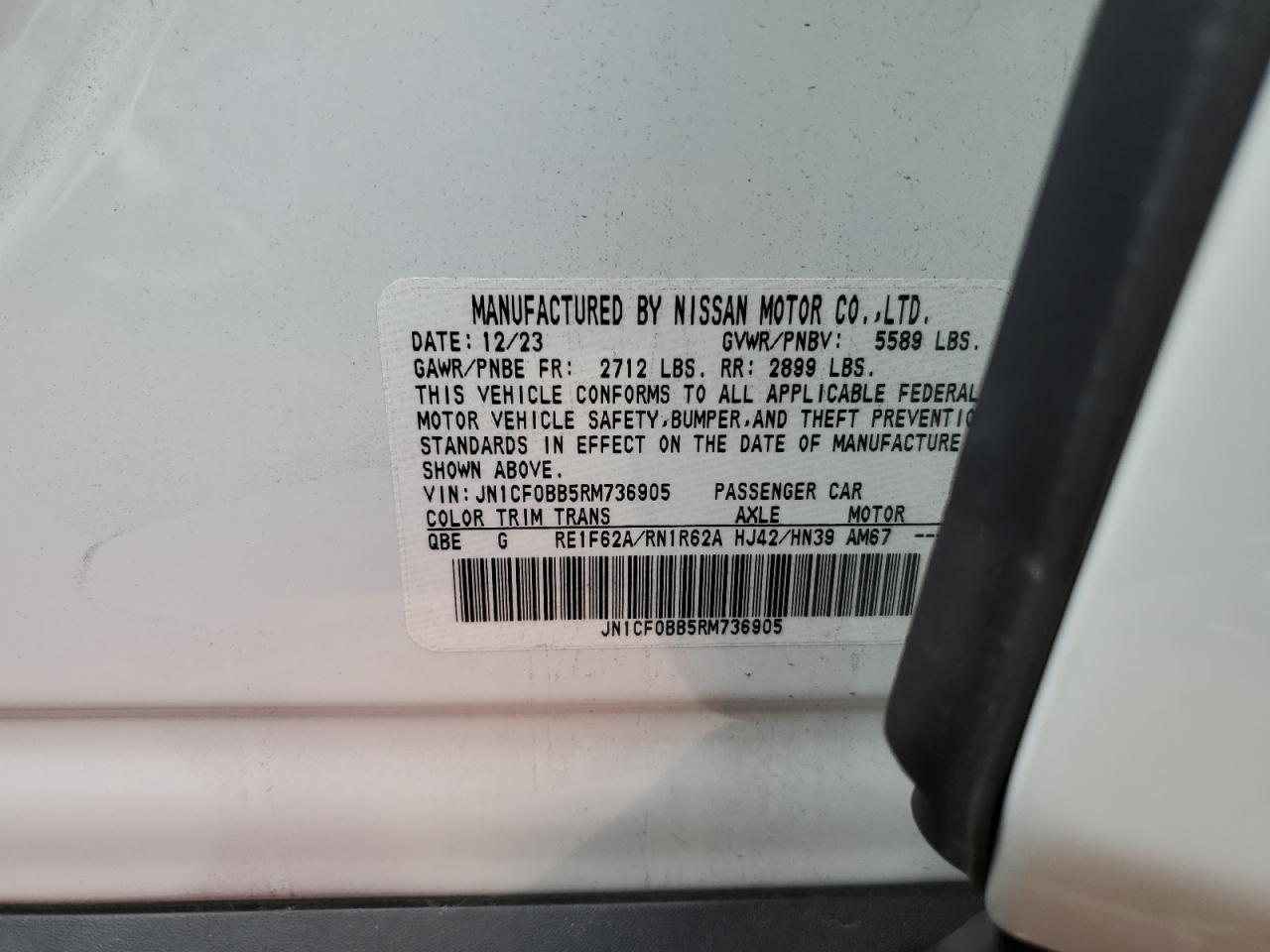 2024 NISSAN ARIYA ENGAGE VIN:JN1CF0BB5RM736905
