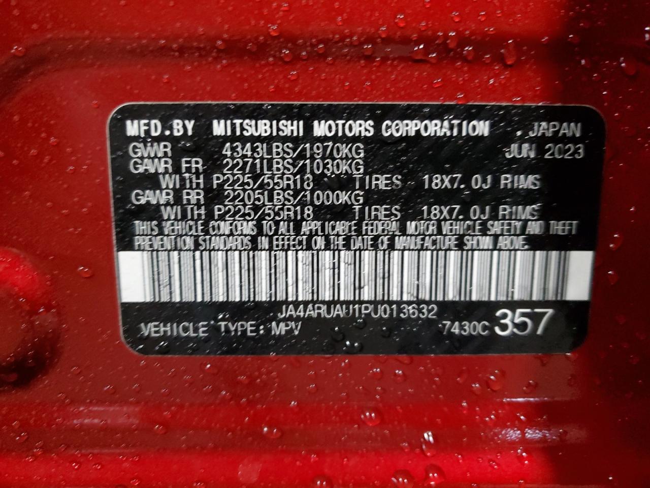 2023 MITSUBISHI OUTLANDER SPORT S/SE VIN:JA4ARUAU1PU013632