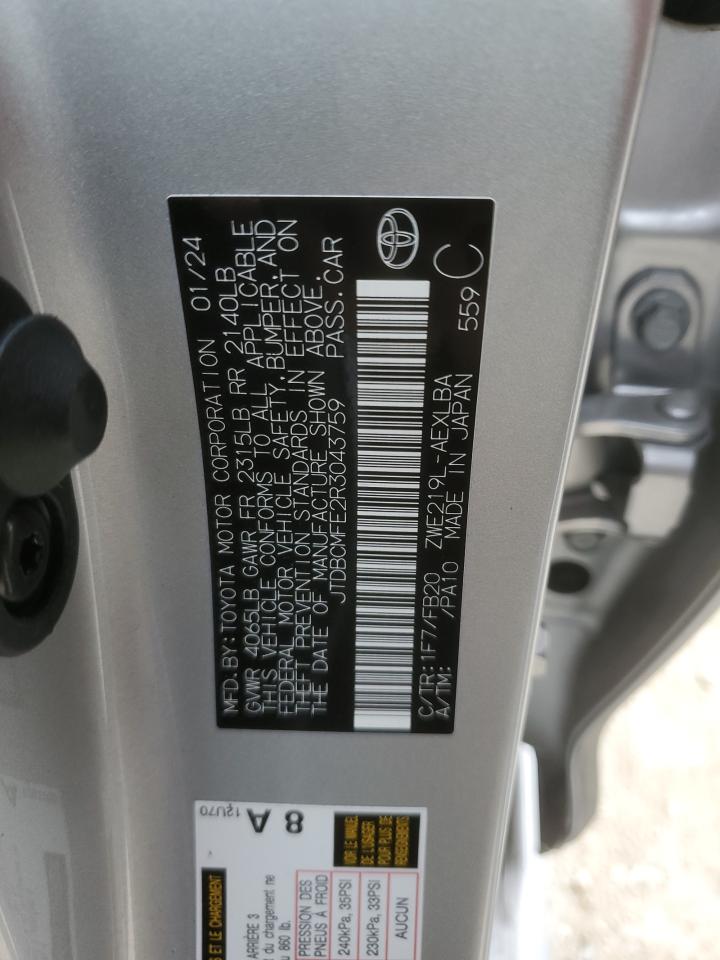 2024 TOYOTA COROLLA LE VIN:JTDBCMFE2R3043759