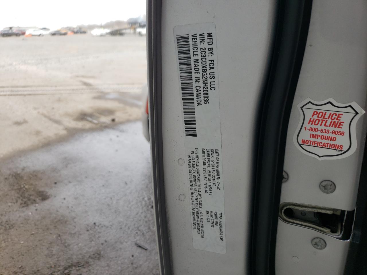 2022 DODGE CHARGER SXT VIN:2C3CDXBG2NH208036