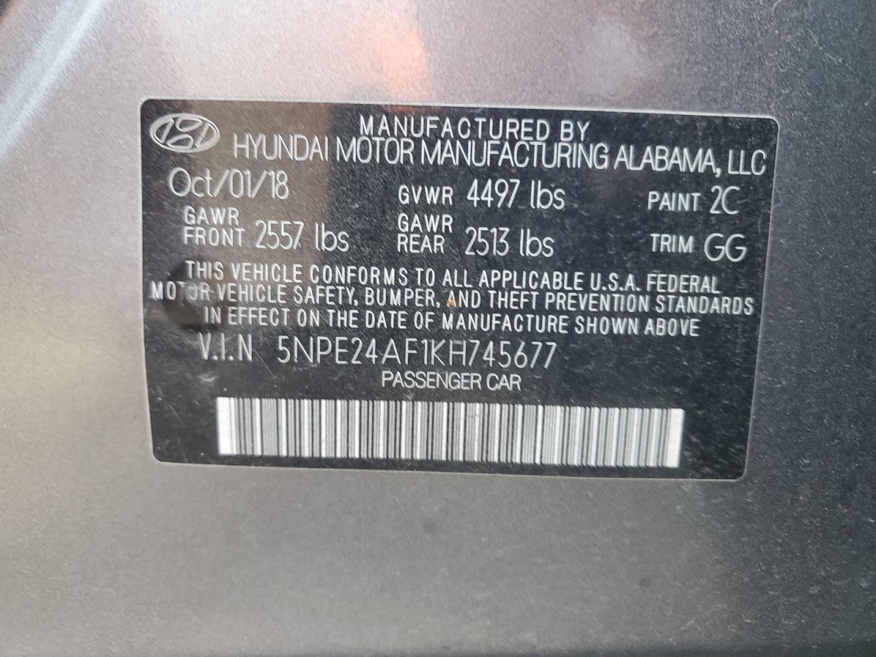 2024 HYUNDAI SONATA SE VIN:5NPE24AF1KH745677