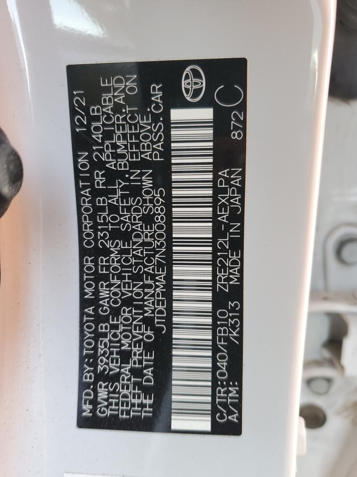 2022 TOYOTA COROLLA LE VIN:JTDEPMAE7N3008895