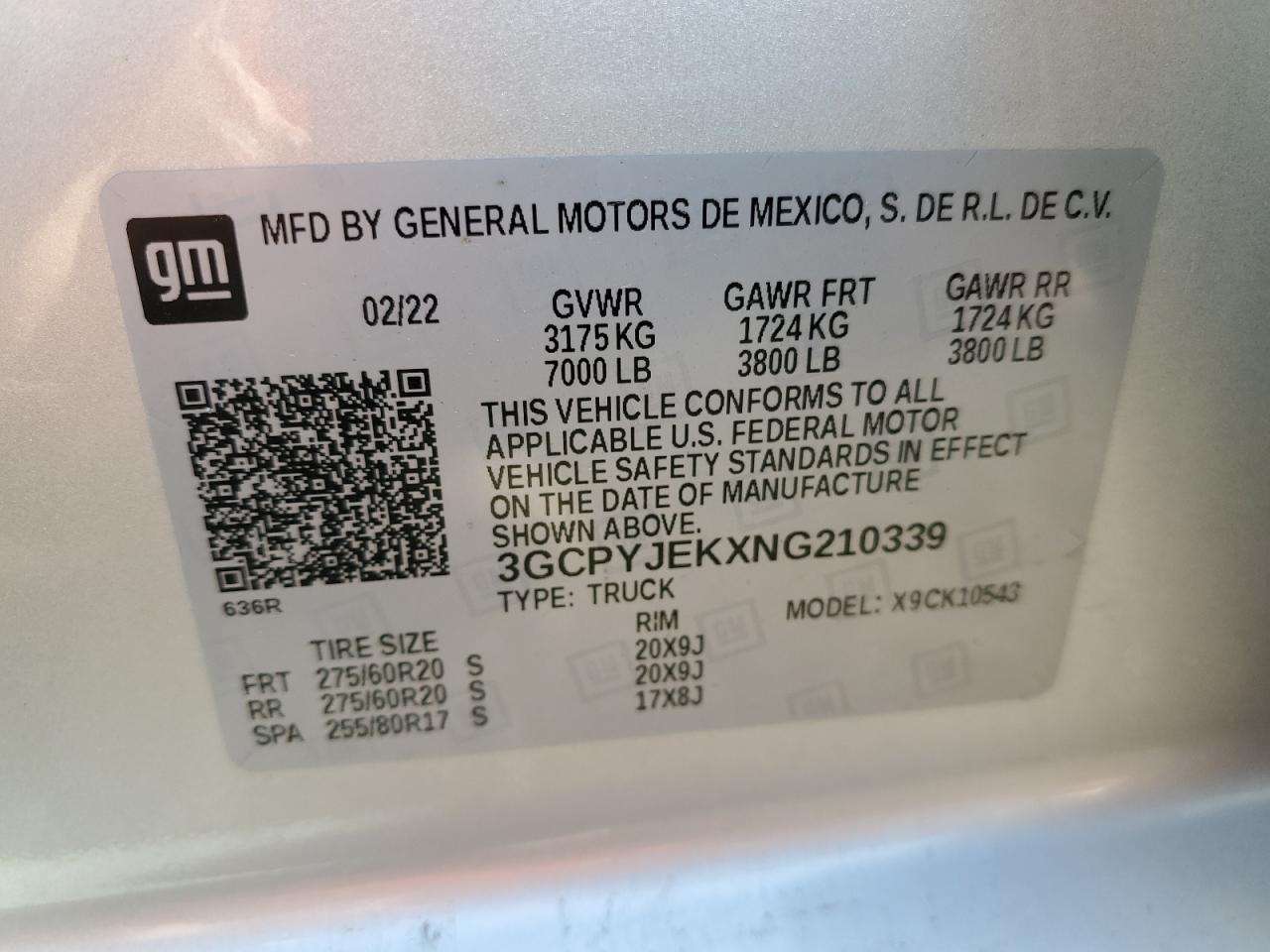 2022 CHEVROLET SILVERADO LTD K1500 LT-L VIN:3GCPYJEKXNG210339