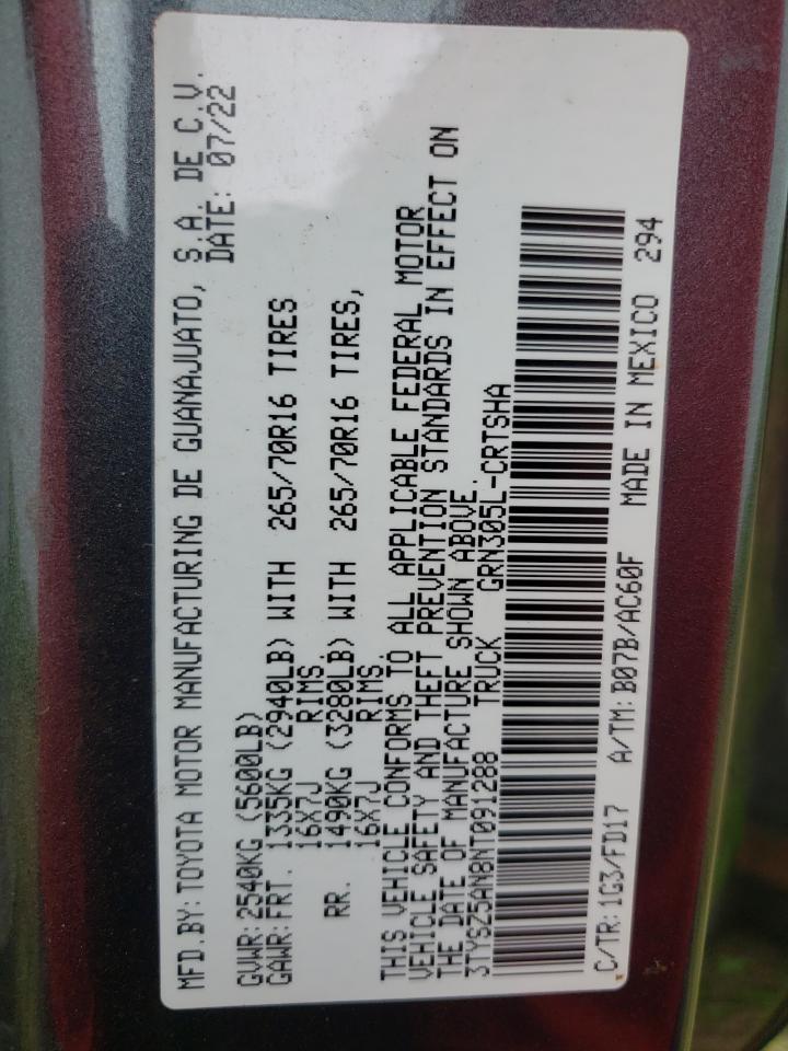 2022 TOYOTA TACOMA ACCESS CAB VIN:3TYSZ5AN8NT091288