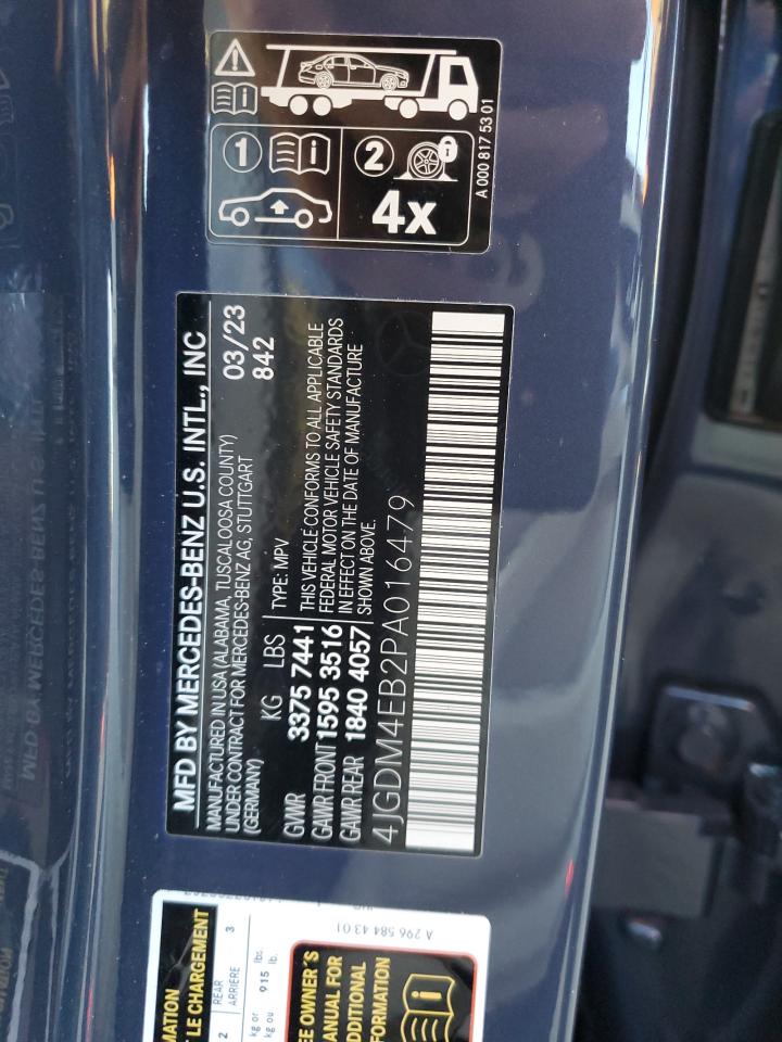 2023 MERCEDES-BENZ EQS SUV 580 4MATIC VIN:4JGDM4EB2PA016479