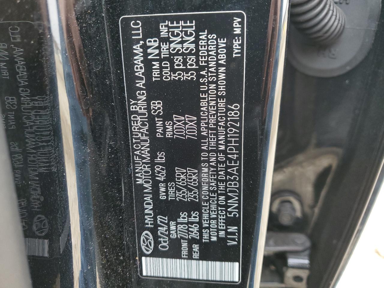 2023 HYUNDAI TUCSON SEL VIN:5NMJB3AE4PH192186