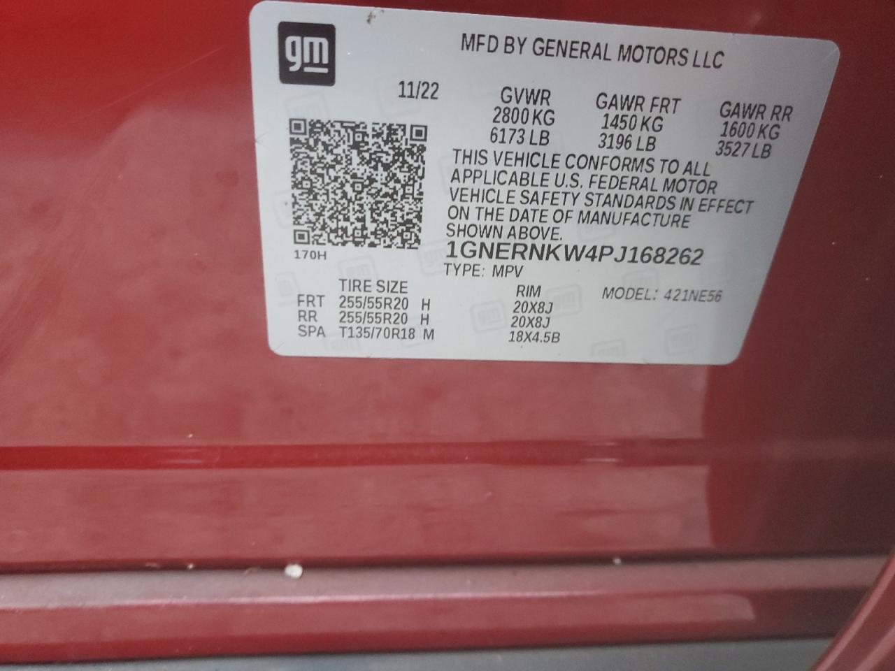 2023 CHEVROLET TRAVERSE HIGH COUNTRY VIN:1GNERNKW4PJ168262